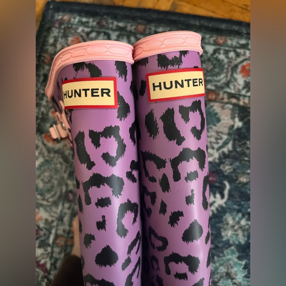 Hunter Kids Original First Classic Leopard Print Rain Boots - 4B/5G - Picture 14 of 15